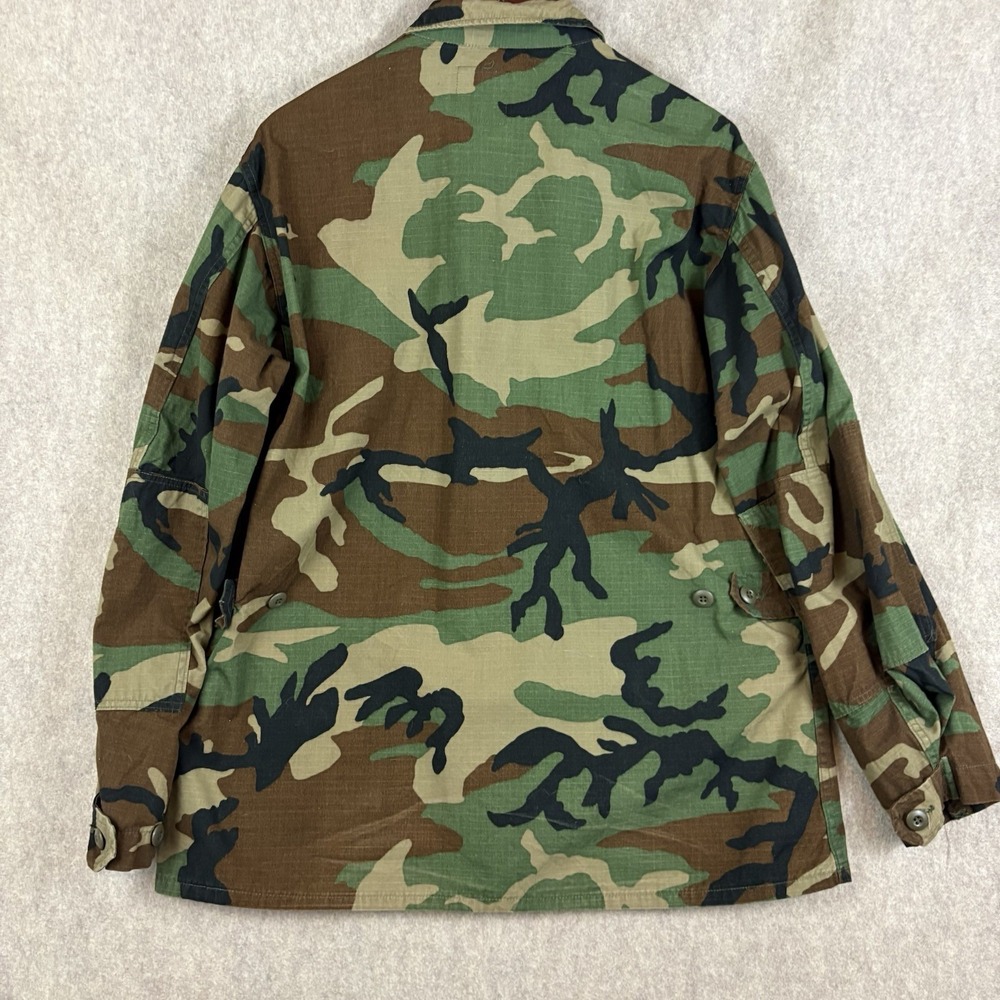 Vintage Woodland Camo BDU Coat Large Long 100% Cotton Ripstop Military Jacket - Picture 2 of 13